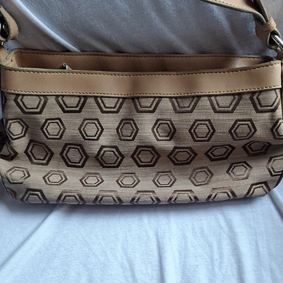 First Issue Geometric Patterned Tan Shoulder Bag - Picture 2 of 4